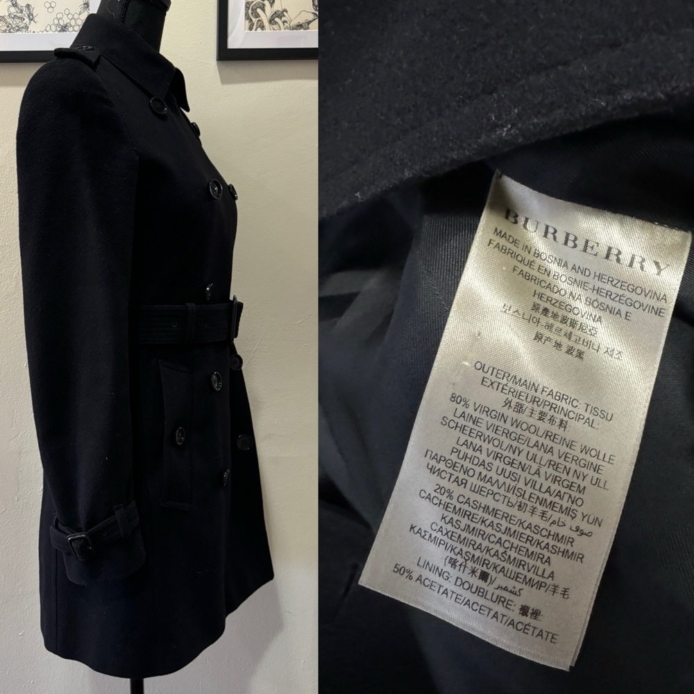 Authentic Burberry Kensington Wool Black Double-Breasted Trench Coat - Picture 3 of 8